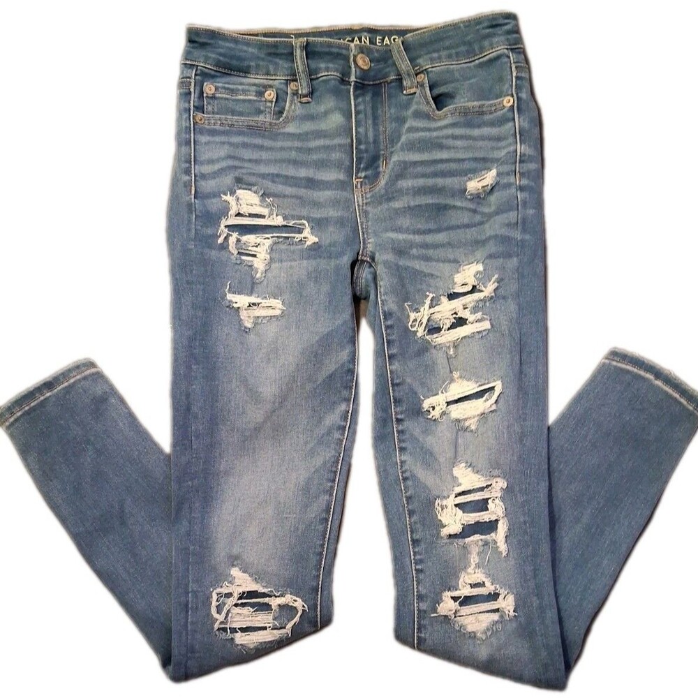 American Eagle Next Level Stretch Jeans Size 2 Button 5 Coin Pockets Holy Jeans